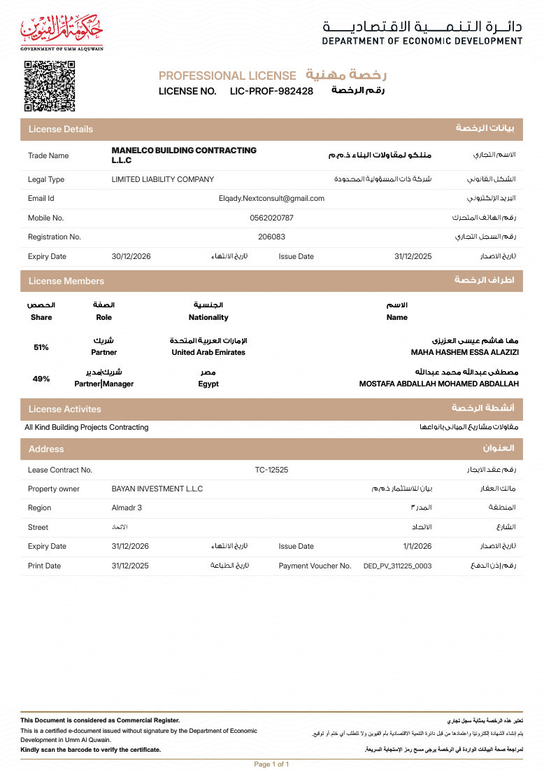 Umm Al Quwain branch trade licence preview